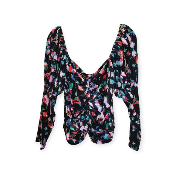 Open Edit Holiday Velvet Floral Sweetheart Ruched Party Top Medium NWOT - Picture 4 of 12